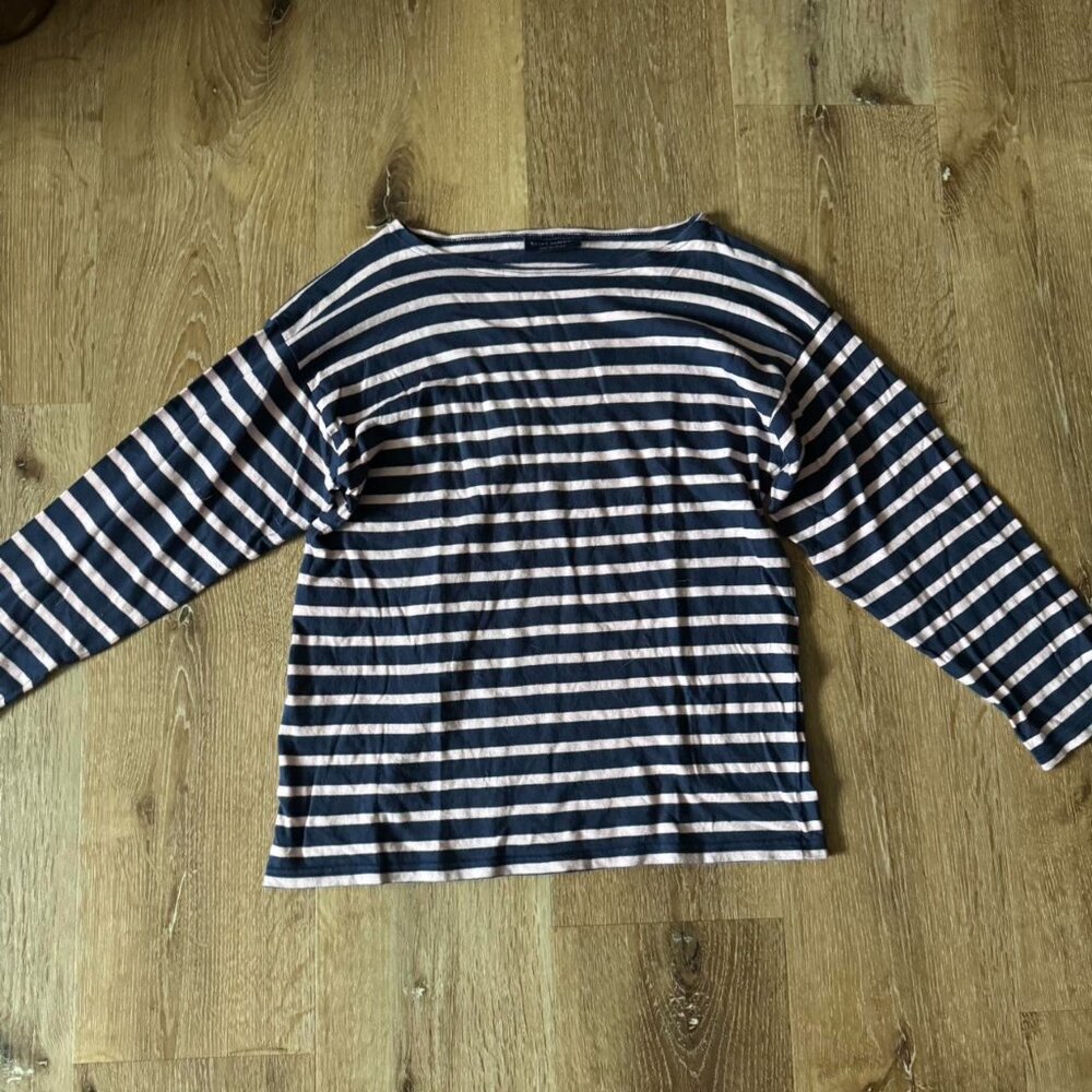 Saint James L'atelier Navy Blue Pink Stripe Sailor Long Sleeve Shirt Size‎ 32